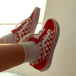 Red and white checkered vans